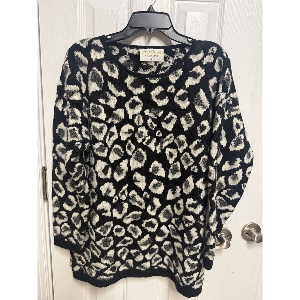 Leopard Print Fuzzy Eyelash Knit Sweater Women's L Cozy Soft Oversized Chic